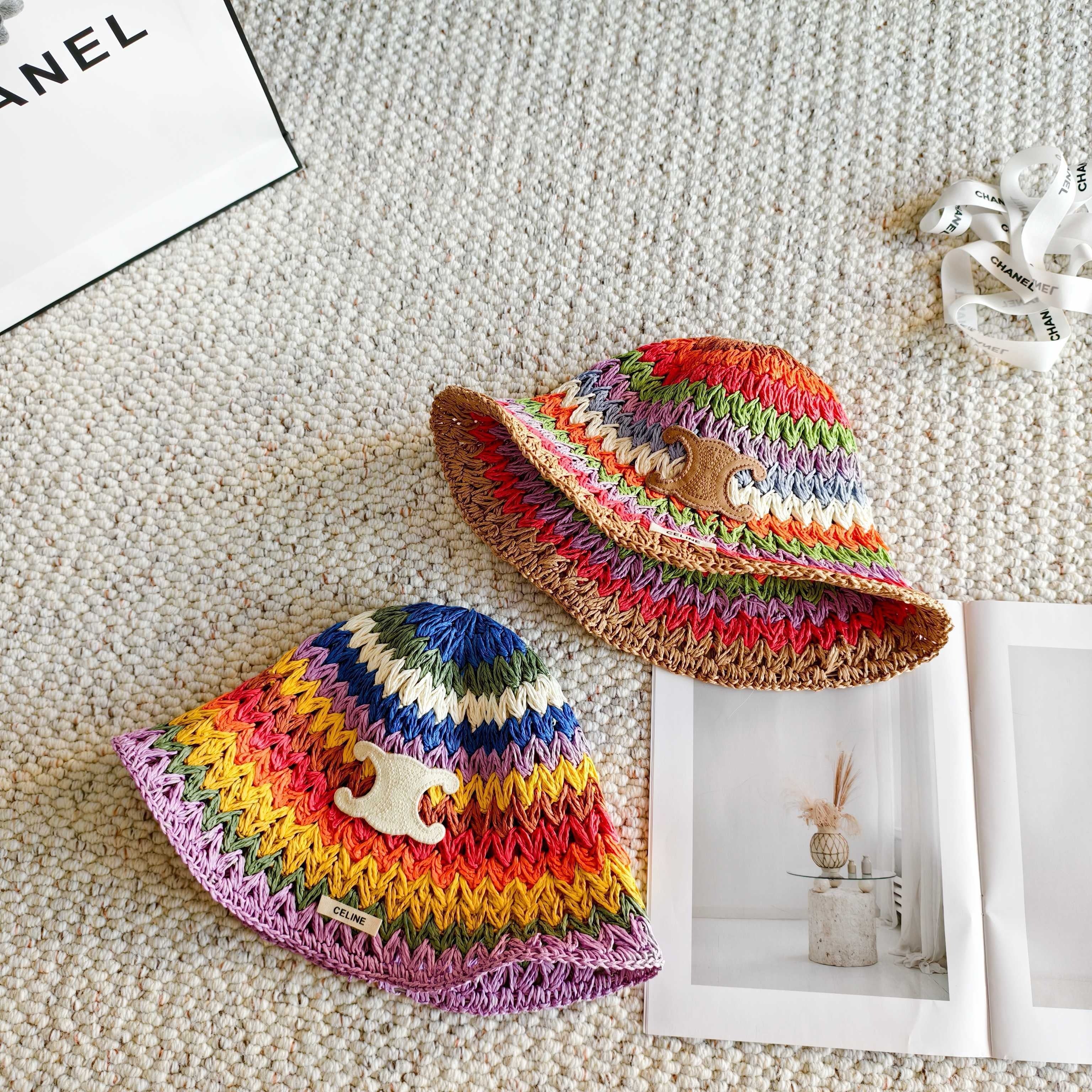 Celine Rainbow Everyday Simple Bucket Hat Straw 237190