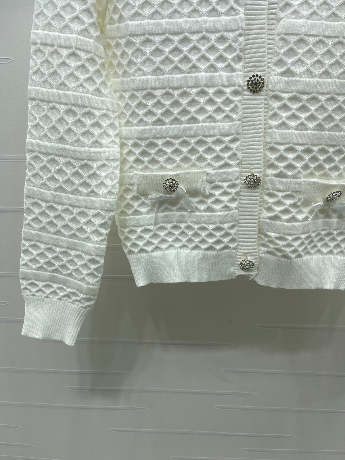 Chanel 2026 Ribbon Cardigan Black And White Wool 427250