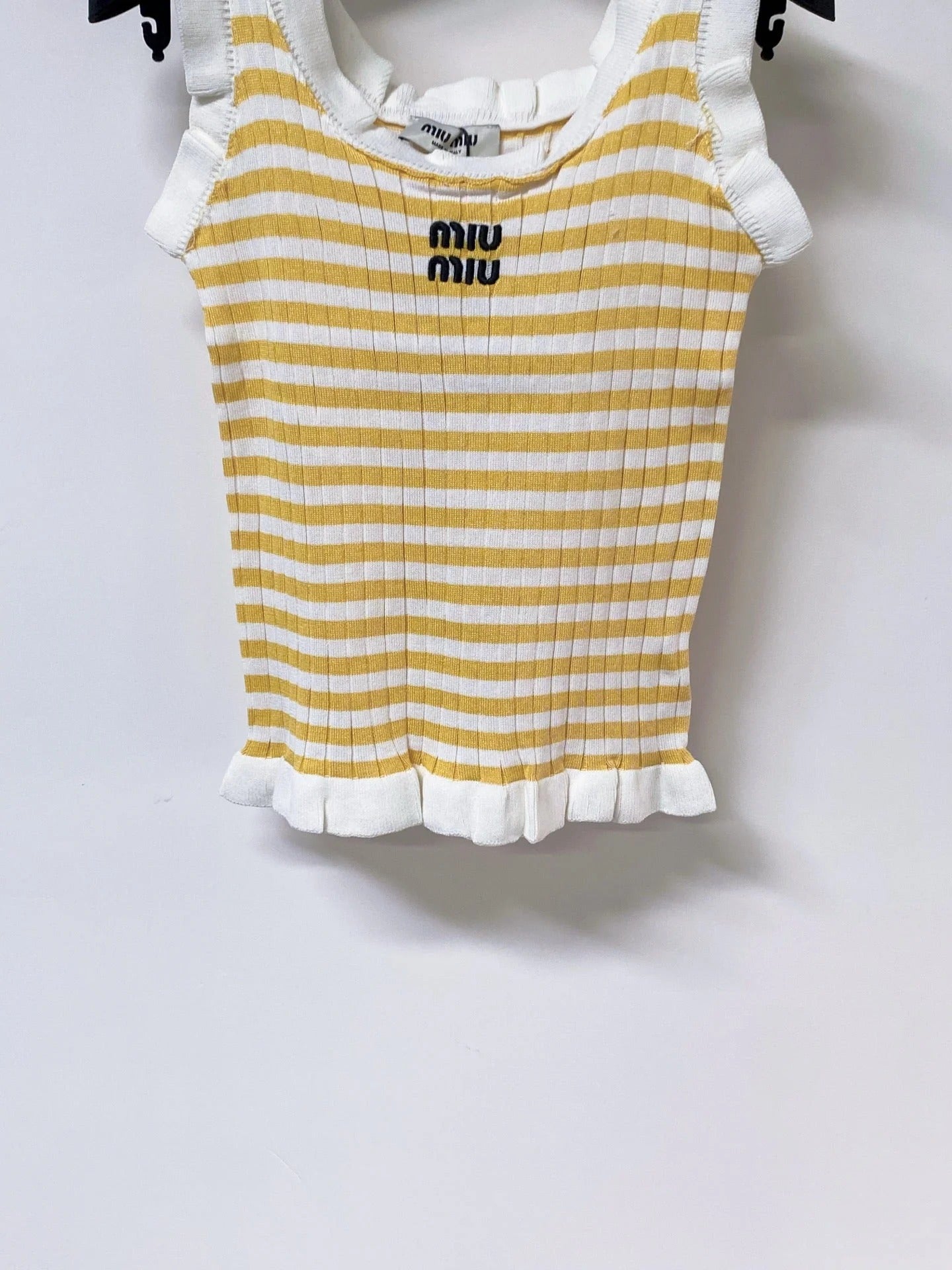 Miu Miu Short-Sleeve T-Shirt Yellow White in Acrylic 305824