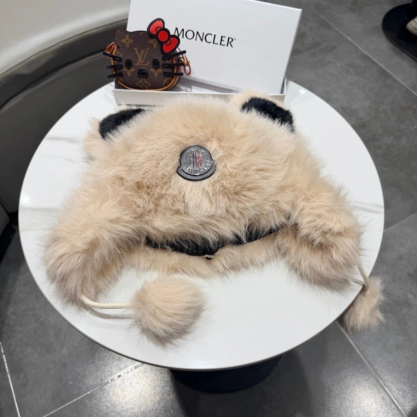 Moncler Cute Bear Ear Faux Fur Plush Hat 435201