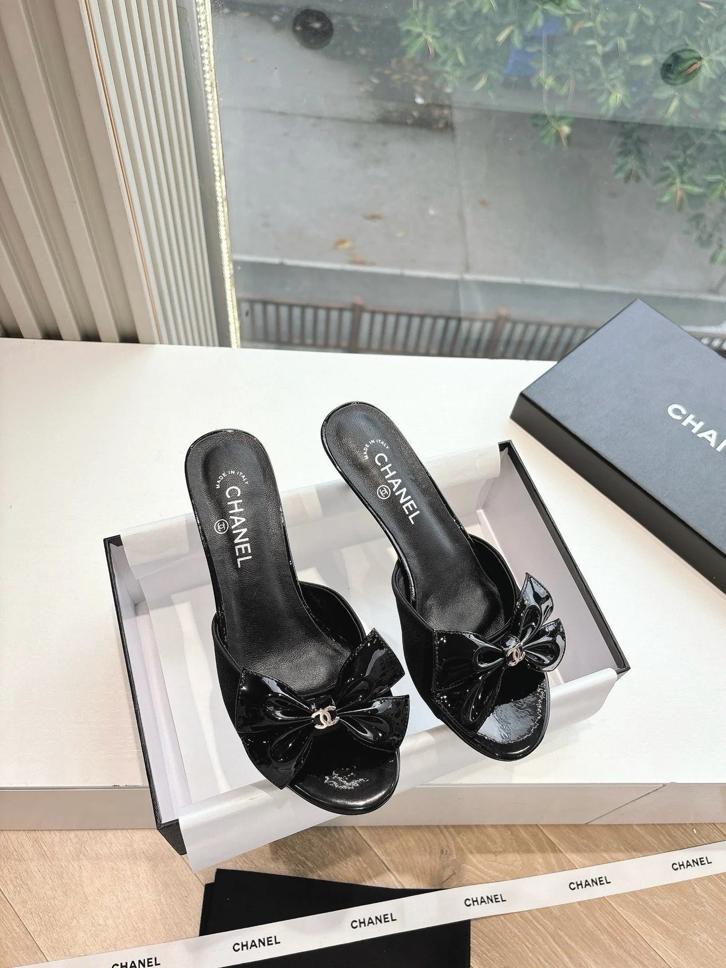 CC 2026 Black Bow Mule 80mm Leather