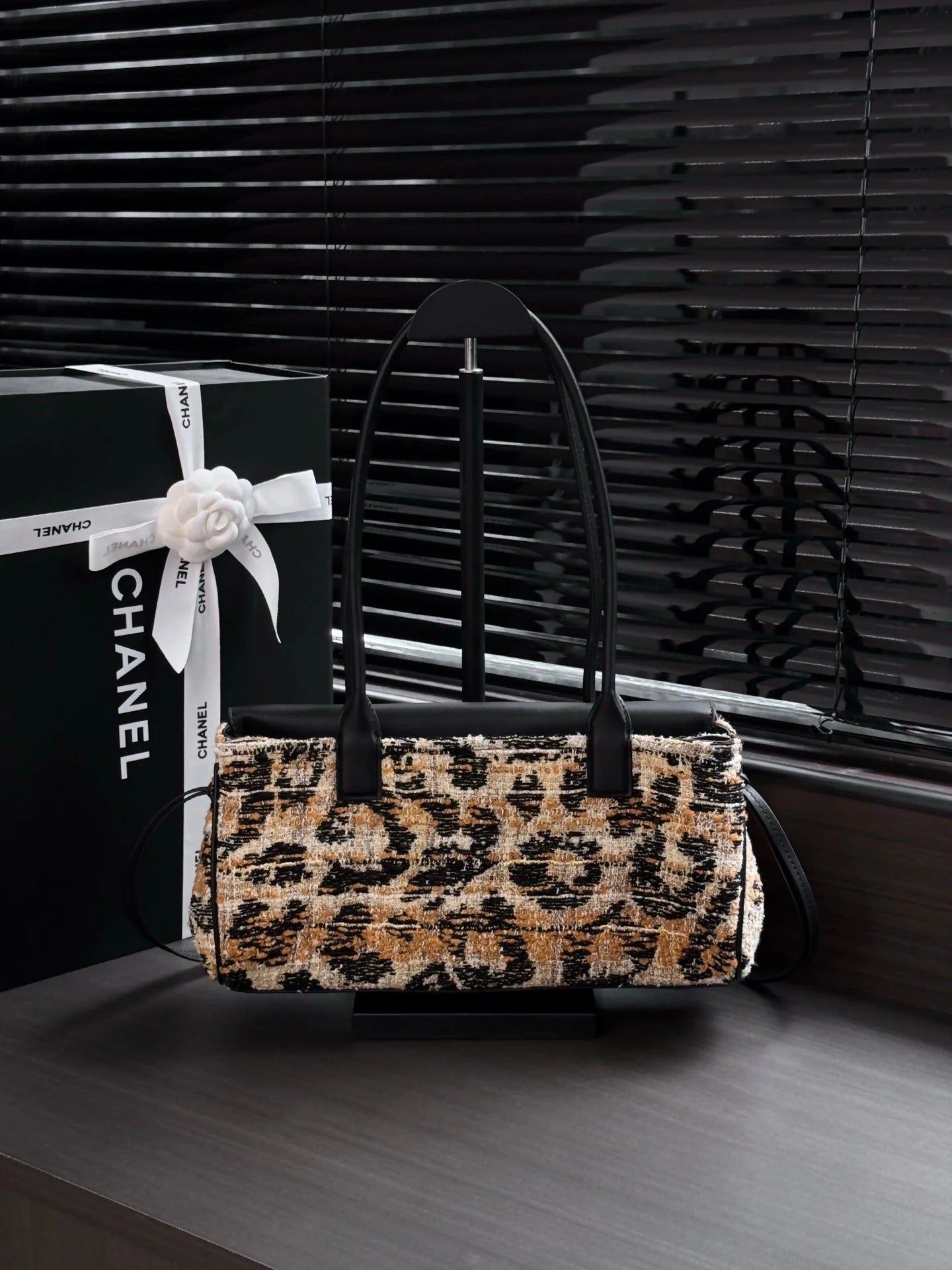 Chanel 2026 Leopard Print Baguette Bag Tweed Leather