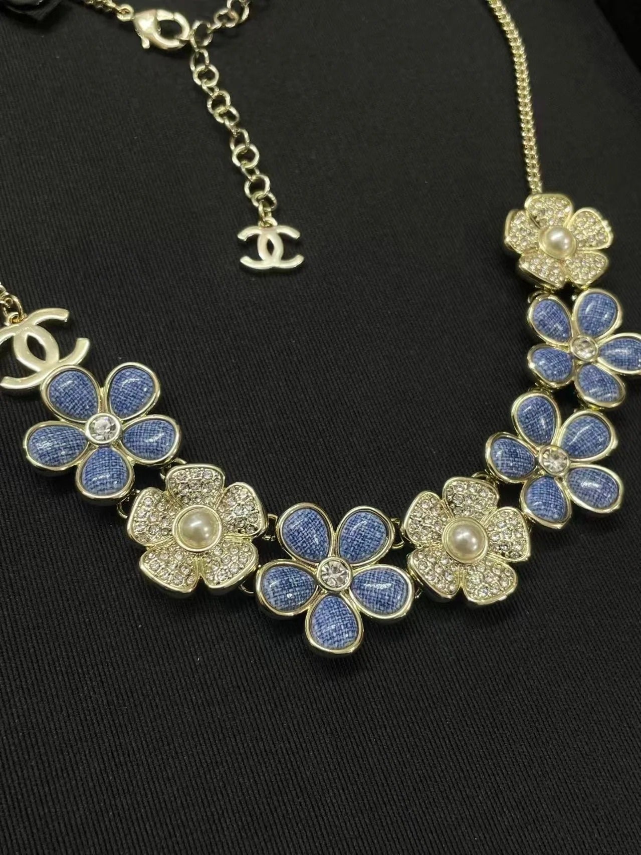 Chanel Flower Cruise 26 Blue Gold Necklace
