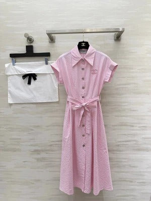 Chanel 2026 Striped Shirt Dress Pink and Blue Cotton 377536