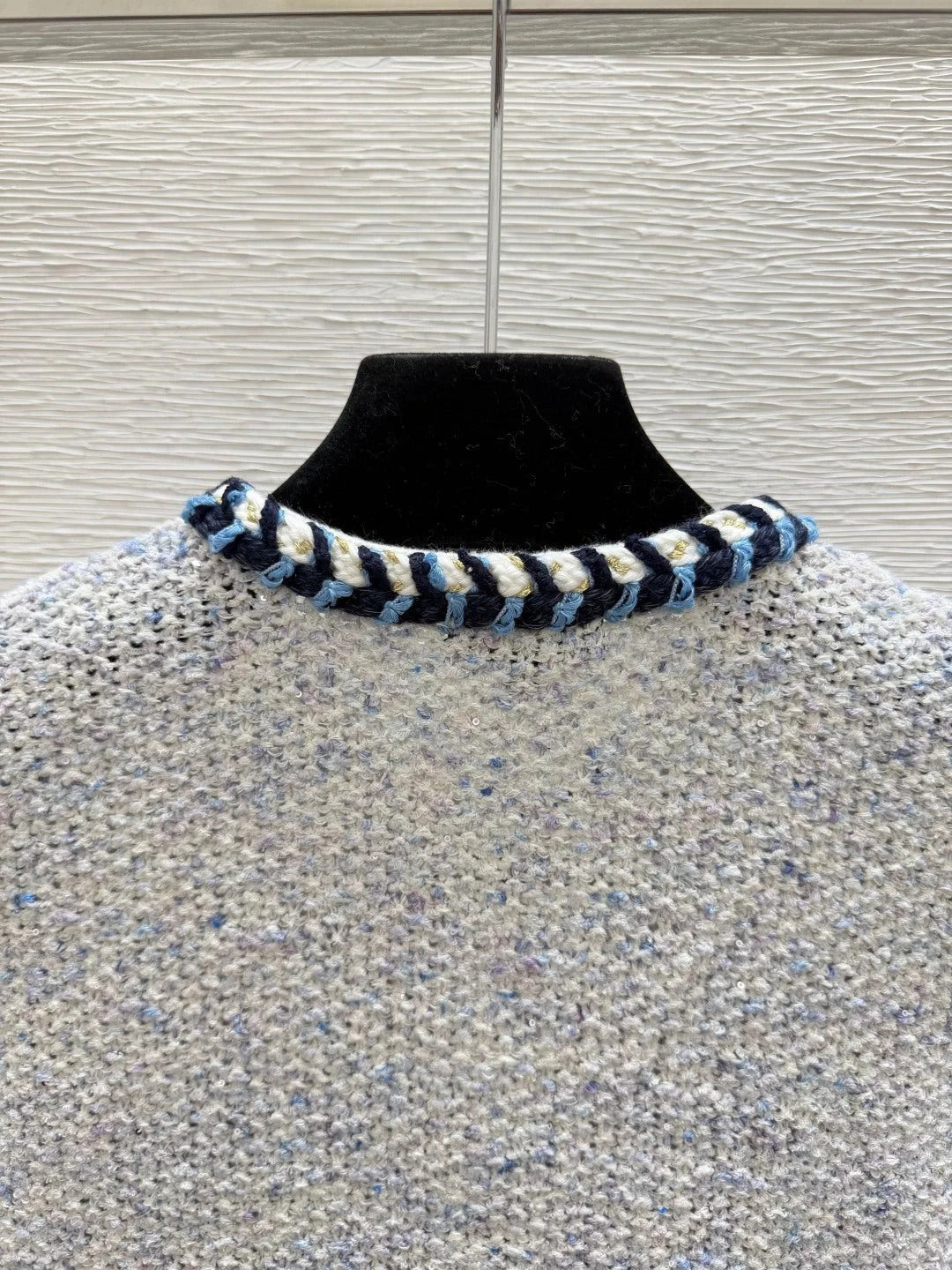 Chanel 2026 Knitted Long Sleeve Cardigan Grey mix Blue Wool 244662