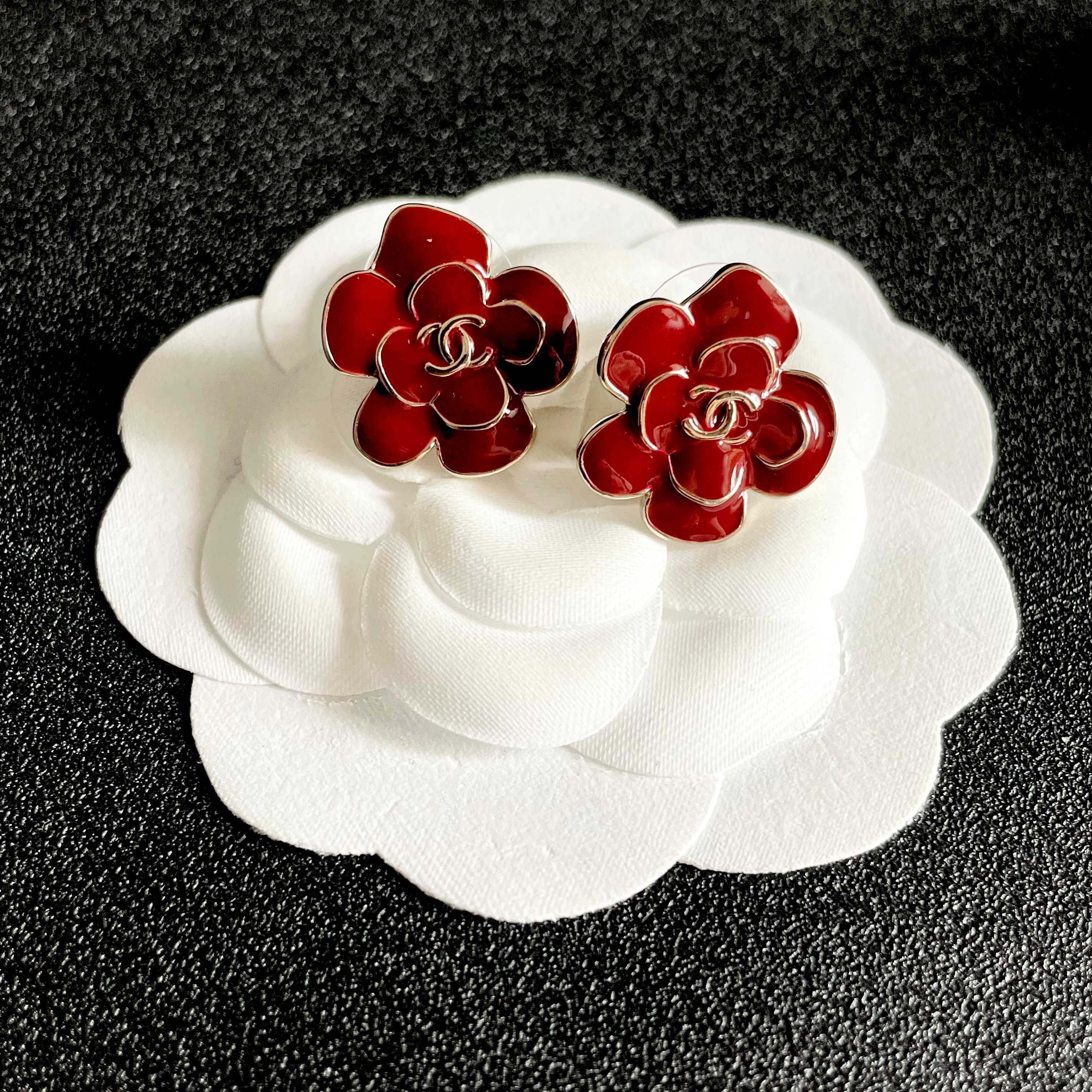 CC Camellia Double C Red Gold Earrings