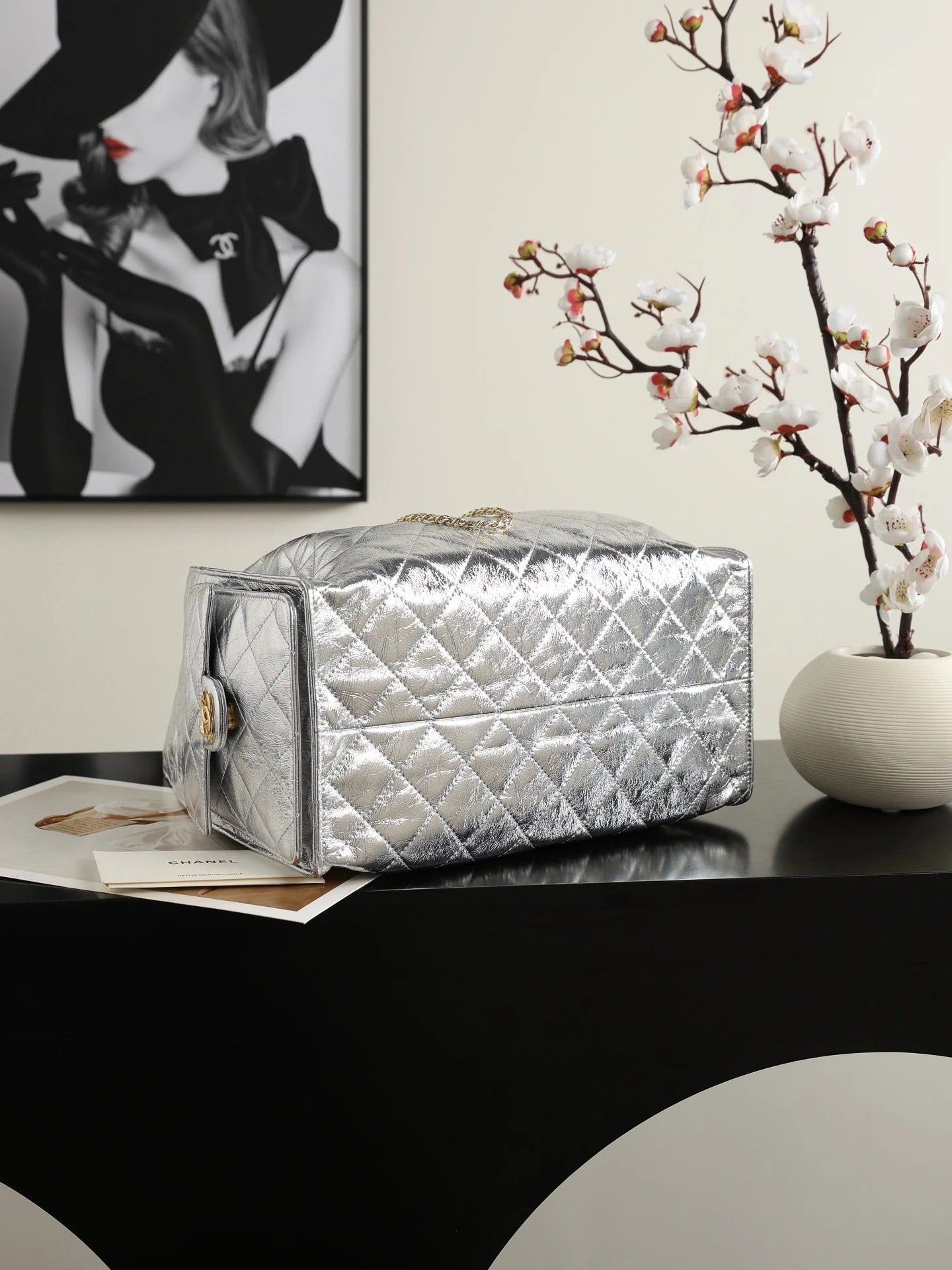 Chanel 2026 Hobo Bag 40cm Silver and Gold Mettalic Leather