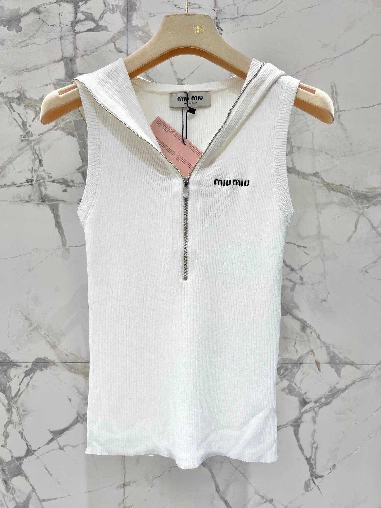 MiuMiu 2026 Hooded Zipper Tank Top Tencel 636581