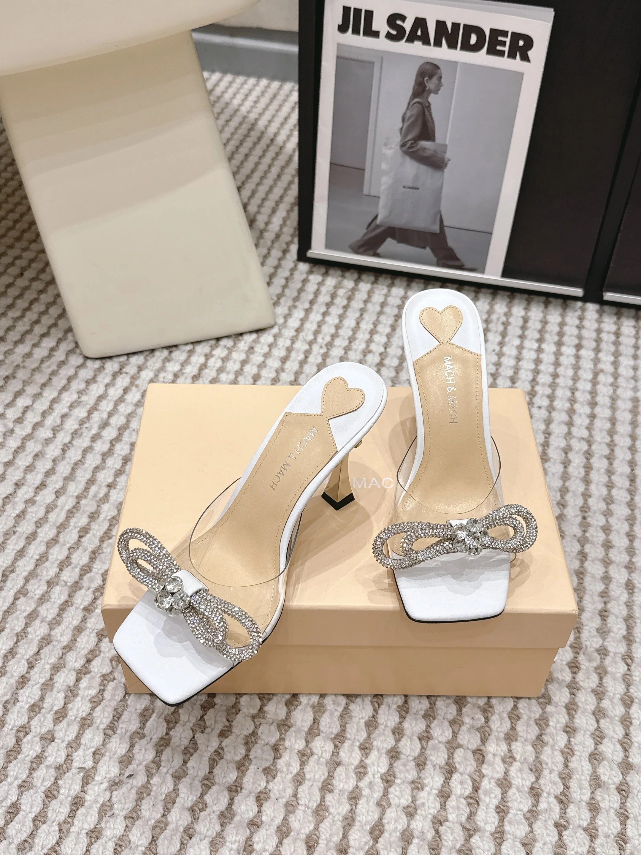 Mach & Mach 26 High Heels Crystal Sandals 95 White in Leather 722822