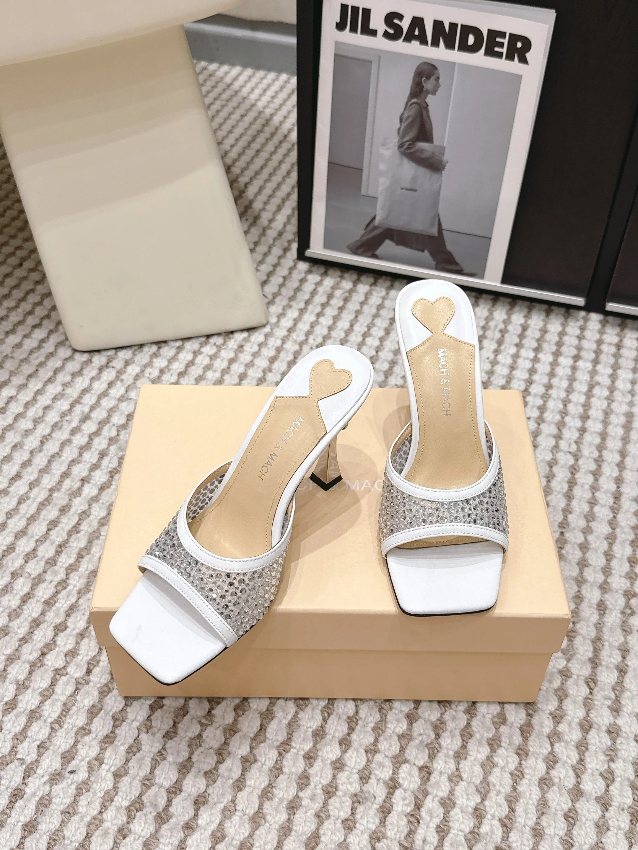 Mach & Mach Embellished Mules 95 White in Leather Diamonds 722811