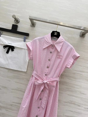 Chanel 2026 Striped Shirt Dress Pink and Blue Cotton 377536