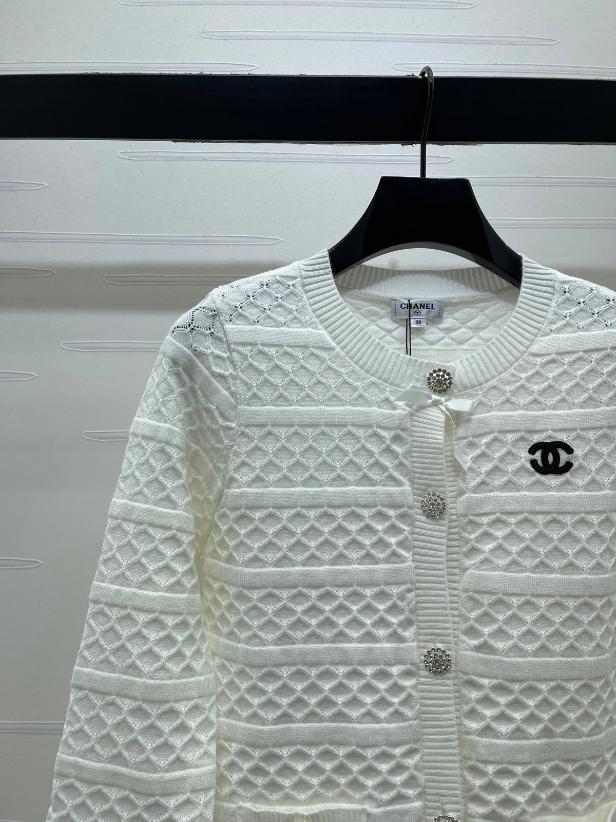 Chanel 2026 Ribbon Cardigan Black And White Wool 427250