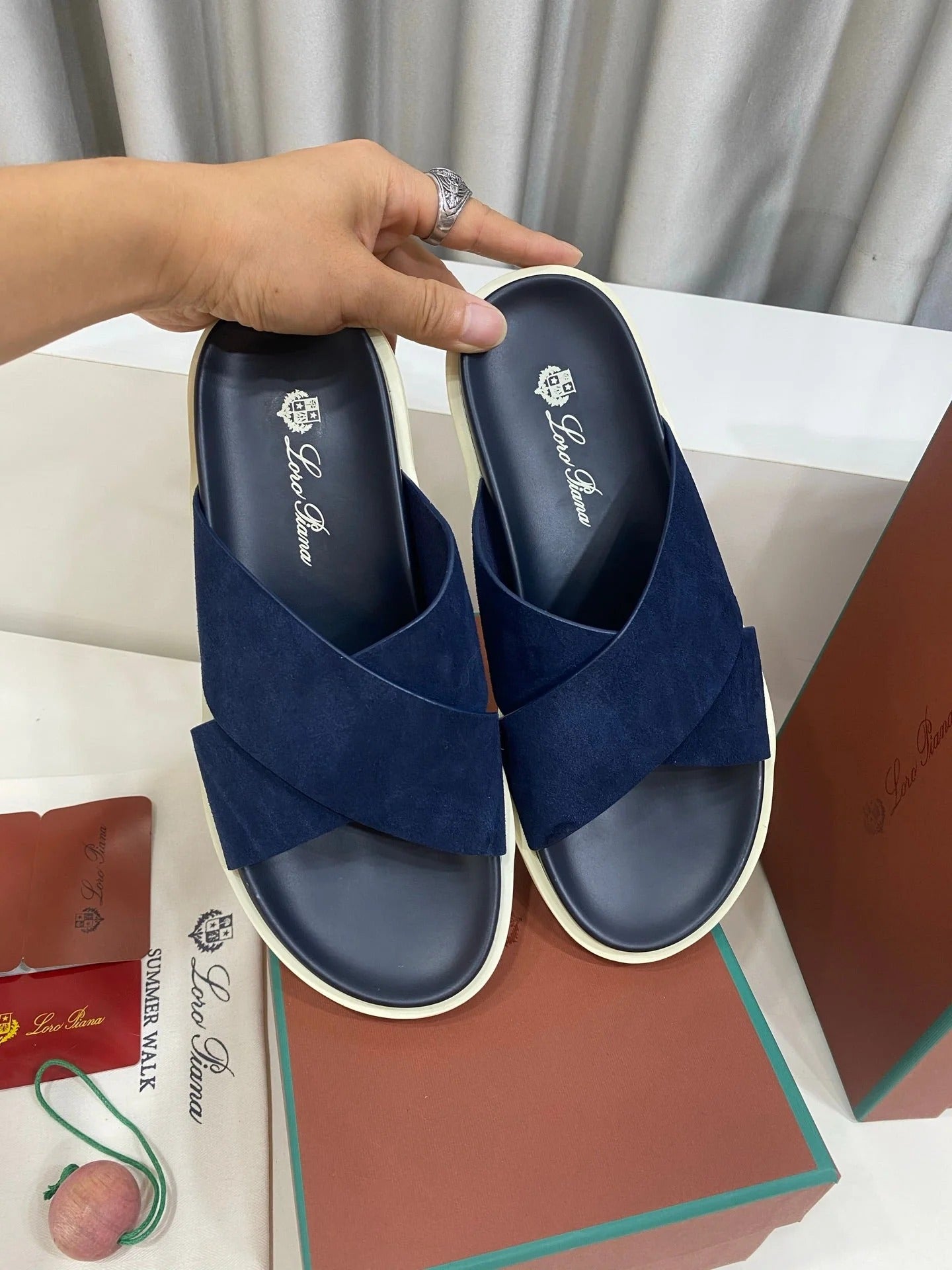 Loro Piana 2026 Cross-strap Slipper Suede Leather 911319