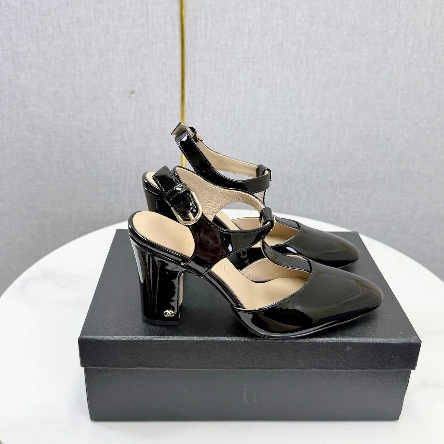Chanel 2026 T-strap Slingback 90mm Patent Leather 904405