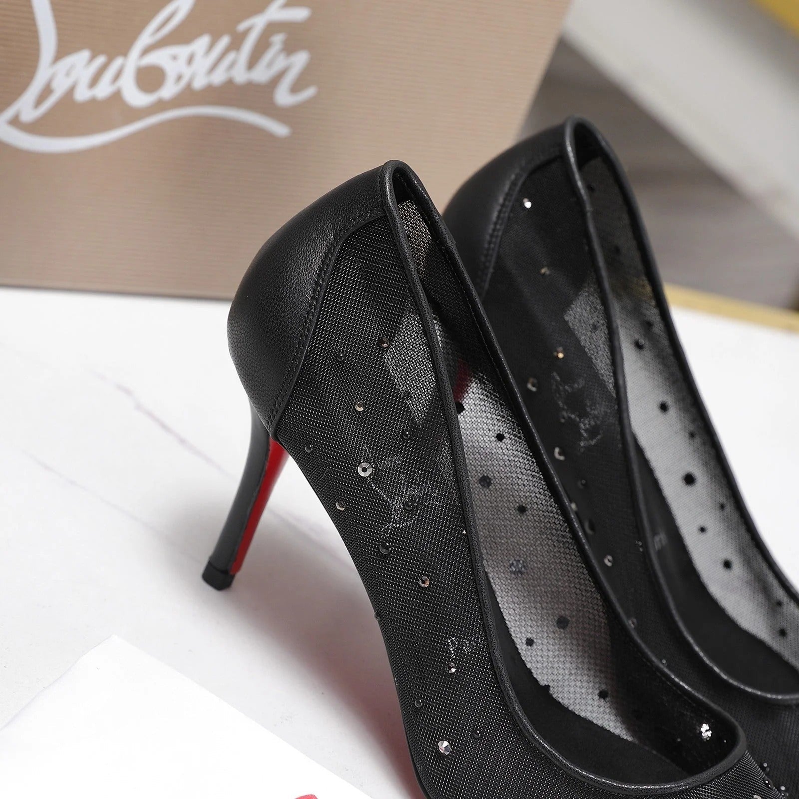Christian Louboutin Miss Z Degrastrass Perla Pump Mesh Leather 863859