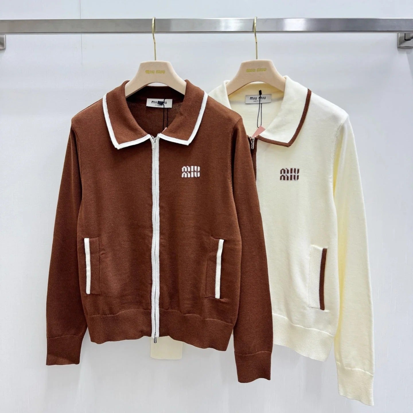 Miumiu 2026 Polo Collar Cardigan with Logo Pattern Wool 838823