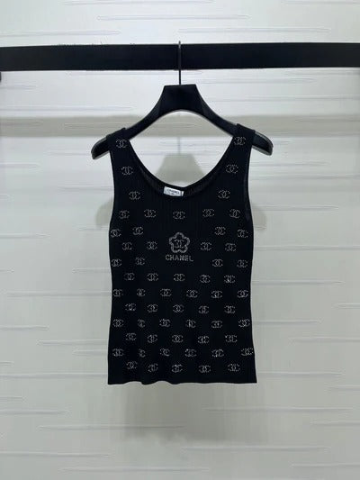 Chanel 2026 Heavy-duty Rhinestone Knit Vest Wool Cashmere Tencel 375038