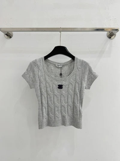 Chanel 2026 Short-sleeved Slim Fit Knit Sweater Wool Polyester 341194