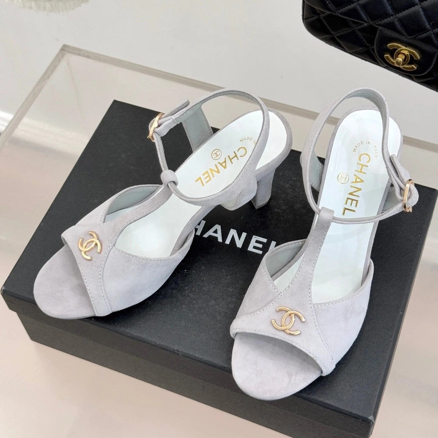 CC 2026 Peep-Toe Sandals 85 Suede Sheepskin