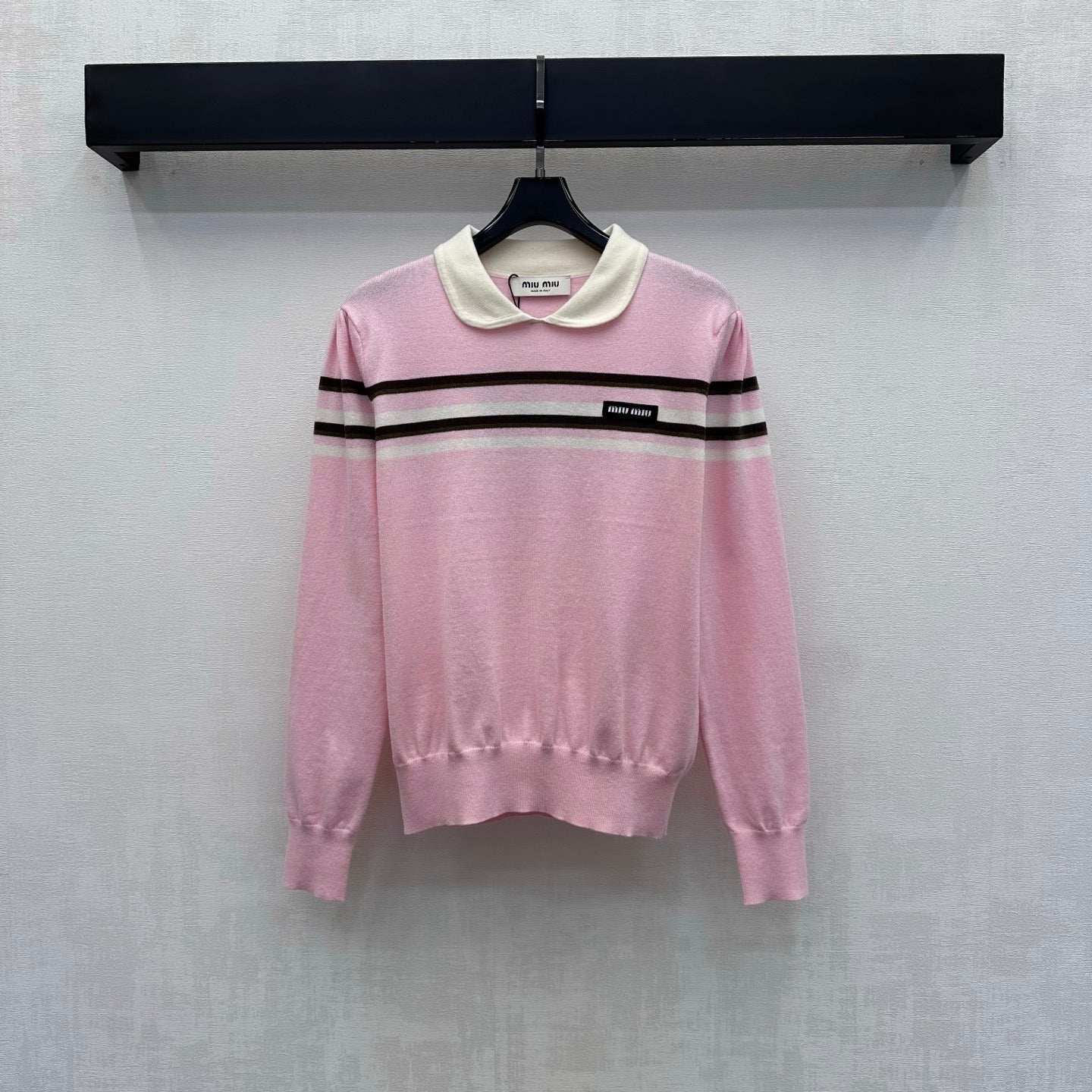 Miumiu 2026 Striped Long-Sleeve Knit Top with Peter Pan Collar Wool 418720