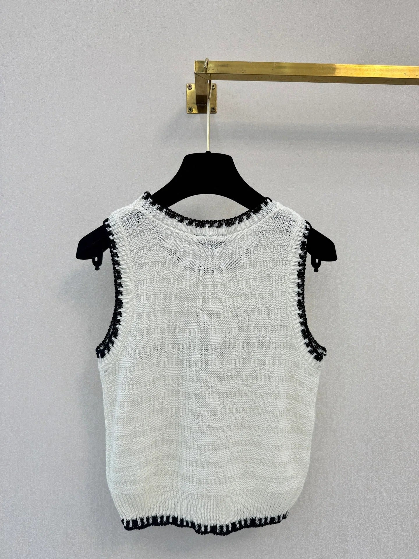 Chanel 2026 Embroidery Logo Vest White Black Wool 364271