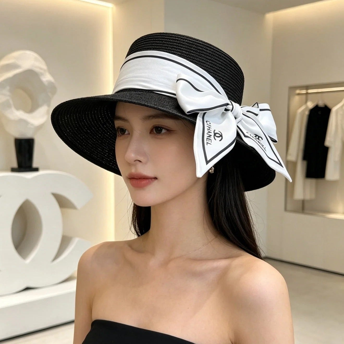Chanel Straw Hat With Ribbon 380745