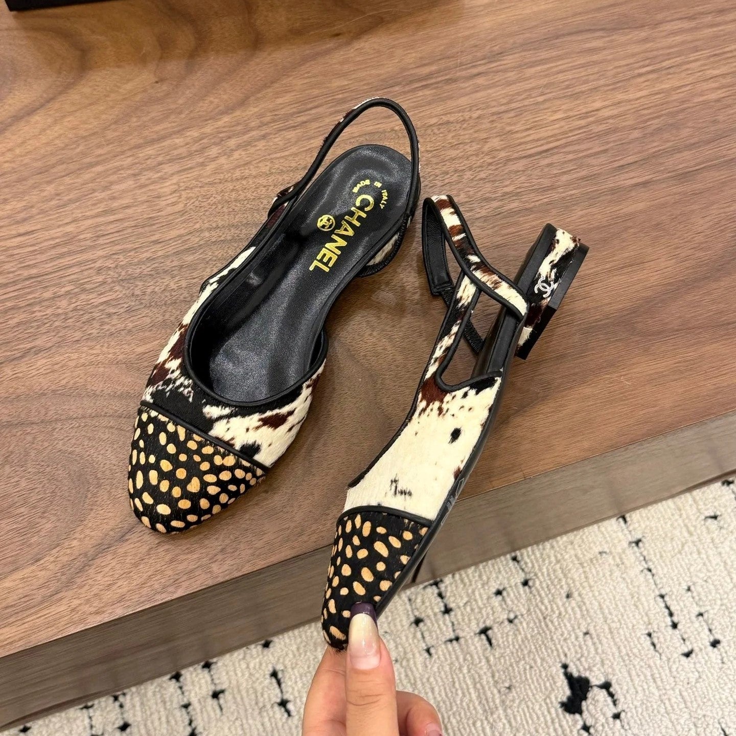 Chanel 2026 Slingback Black White Brown Horsehair Calfskin 686504