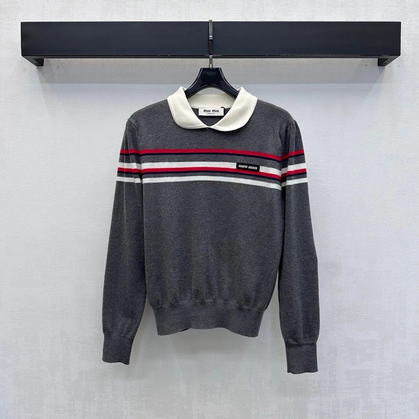 Miumiu 2026 Striped Long-Sleeve Knit Top with Peter Pan Collar Wool 418720