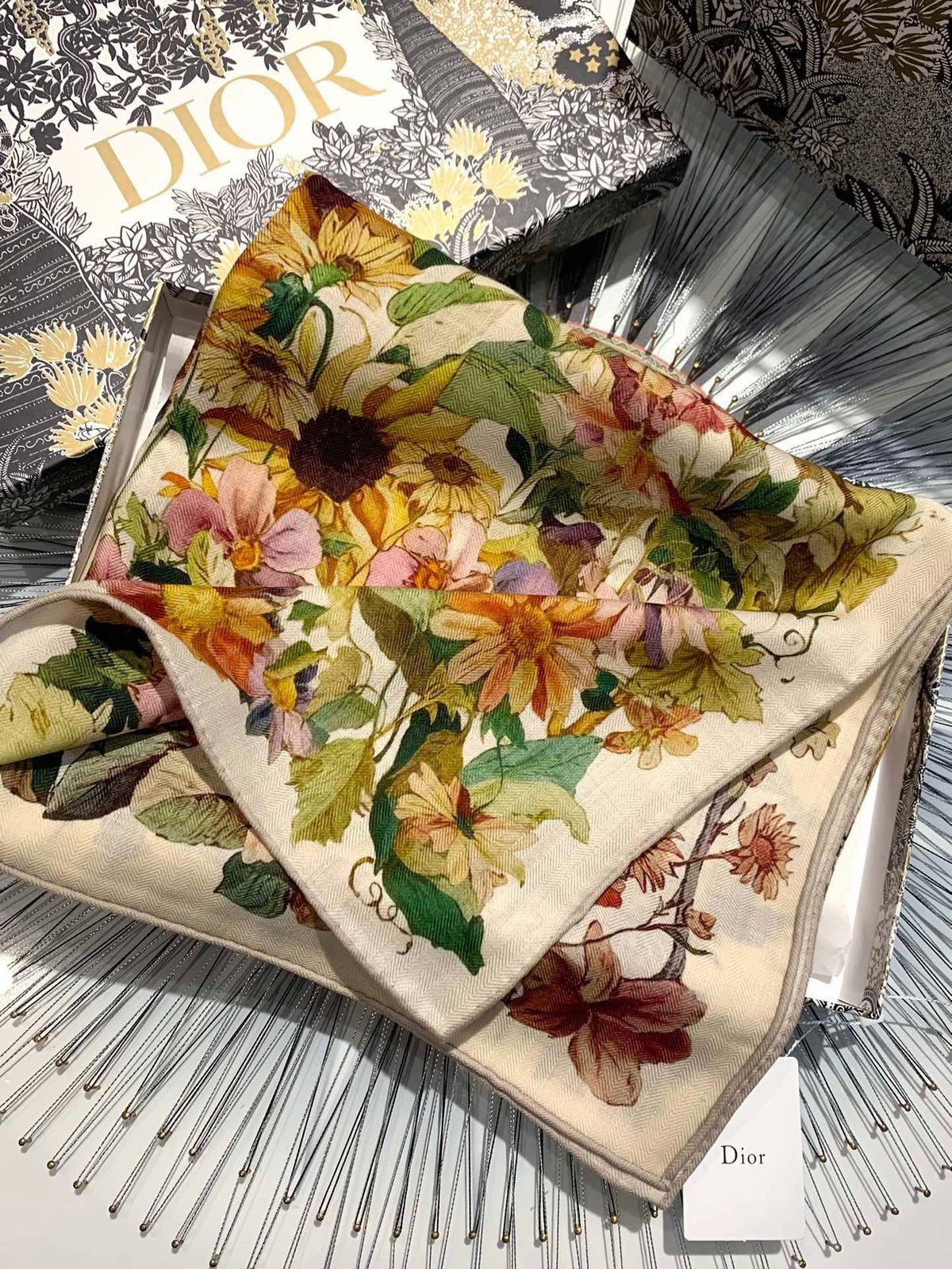 Dior 2026 Libellules Scarf 140cm Colorful Silk And Cashmere 183315