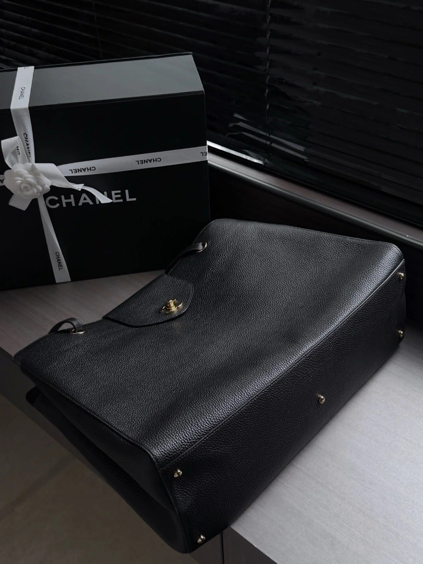Chane 2026 Large Shopping Bag 46cm Black Calfskin