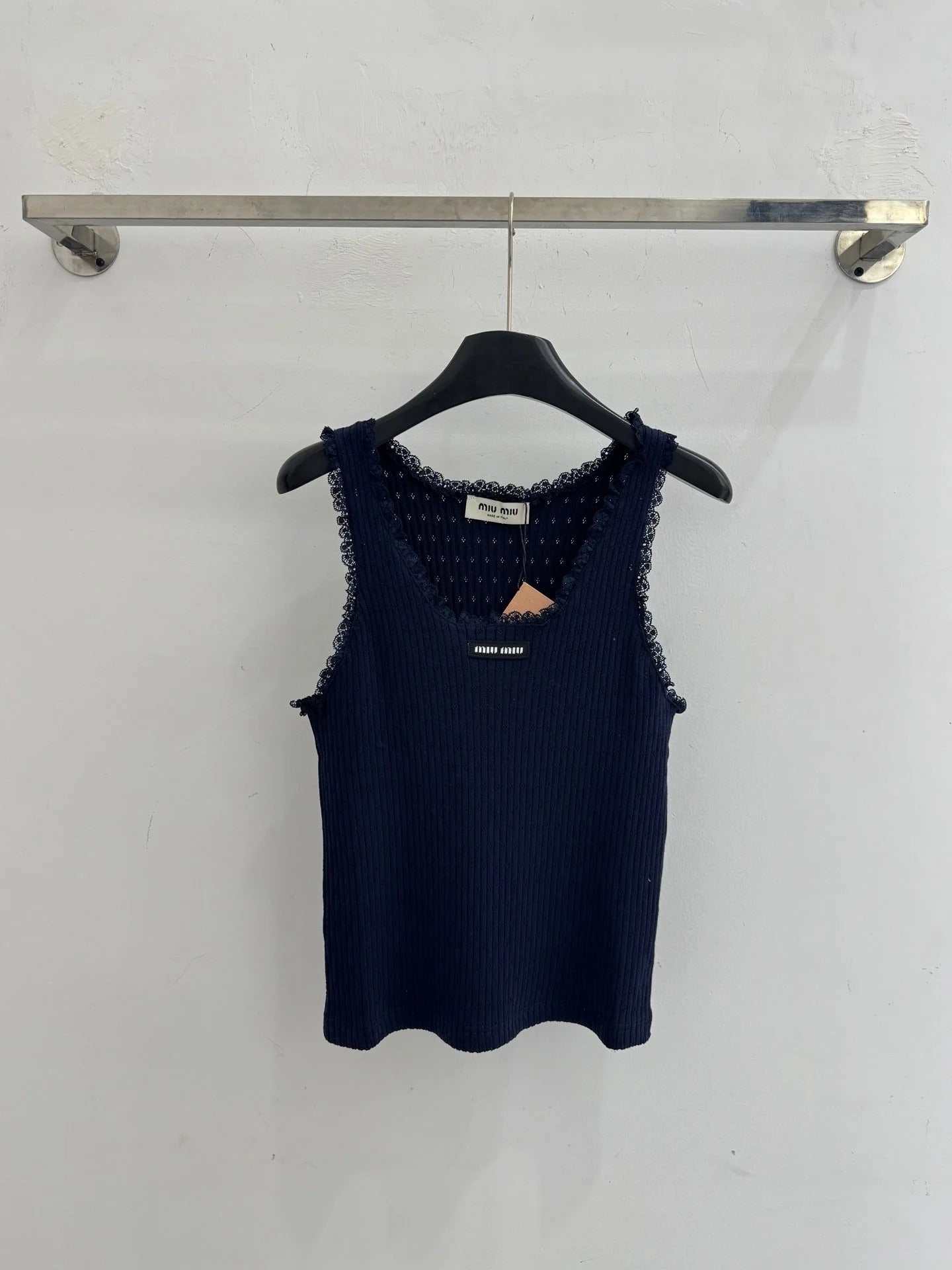 Miumiu 2026 Lace-trimmed Knit Short-sleeved Top Tencel Wool 179450