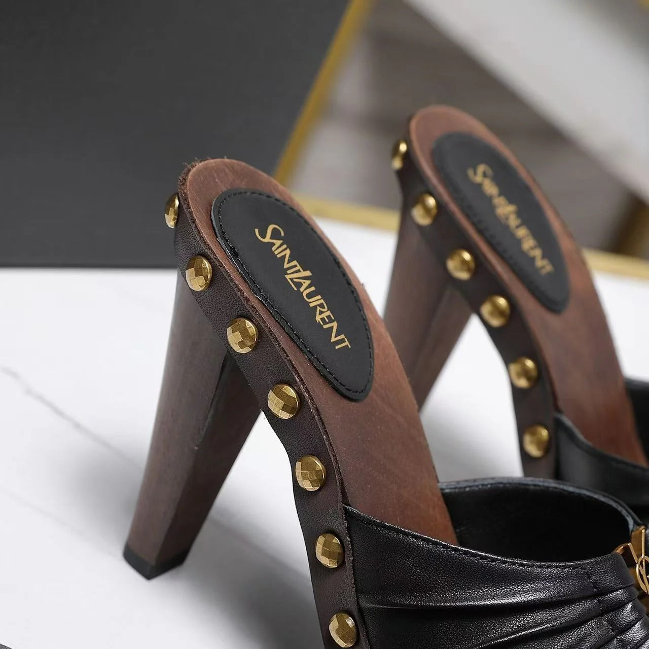 YSL 2026 Babylone Platform Sandal Brown Black Smooth Leather
