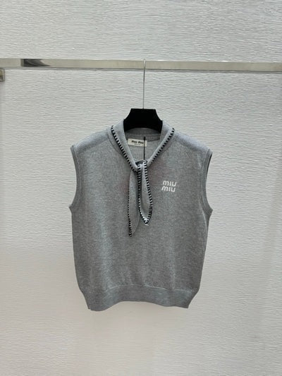 Miumiu 2026 Tie-Waist Crew Neck Knitted Vest Wool Cashmere 341448