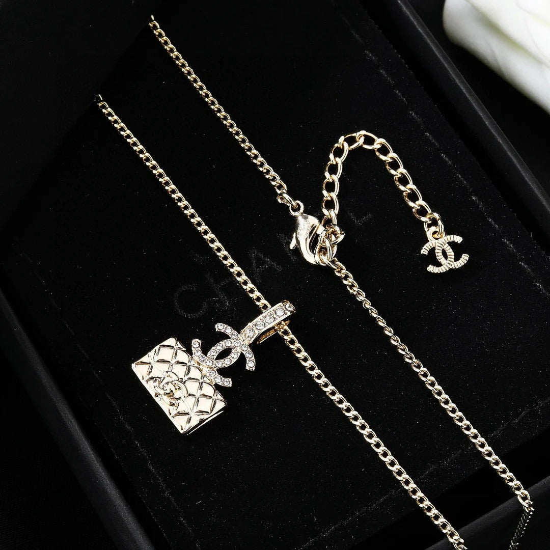 CC Classic Double C Light Gold Diamond Bag Necklace