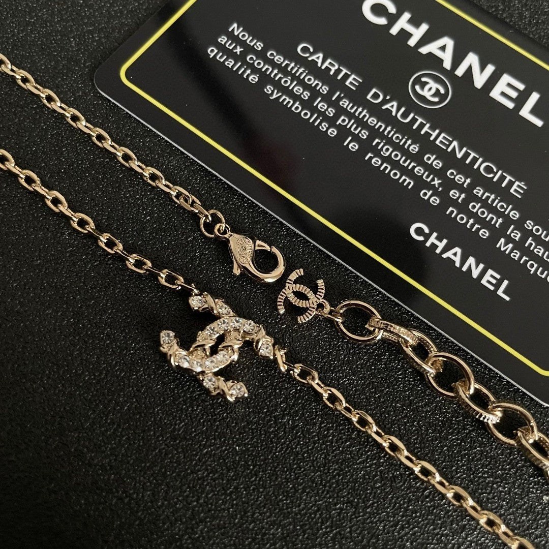 CC Vintage Double C Gold Diamond Necklaces
