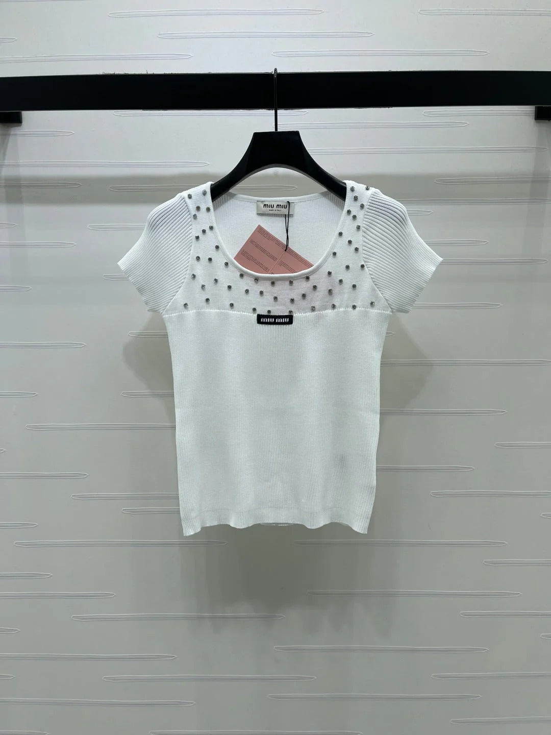 Miumiu 2026 U-neck Knit Short-sleeved Top Wool 355613