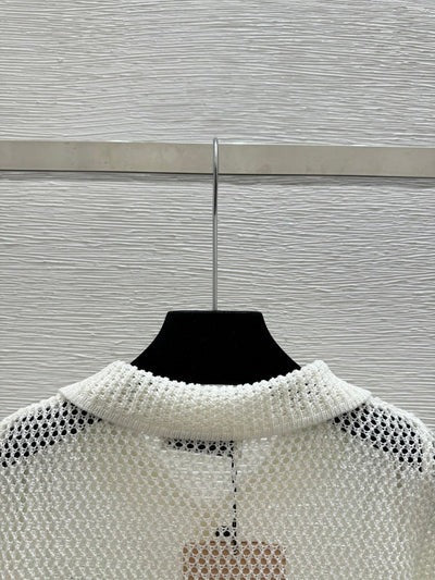Miumiu 2026 Hollow-Out Collar Knitted Short-Sleeve Cardigan 341442