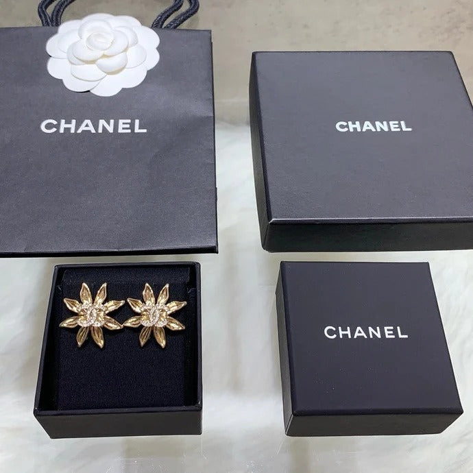 Chanel Light Gold Sunflower Earrings