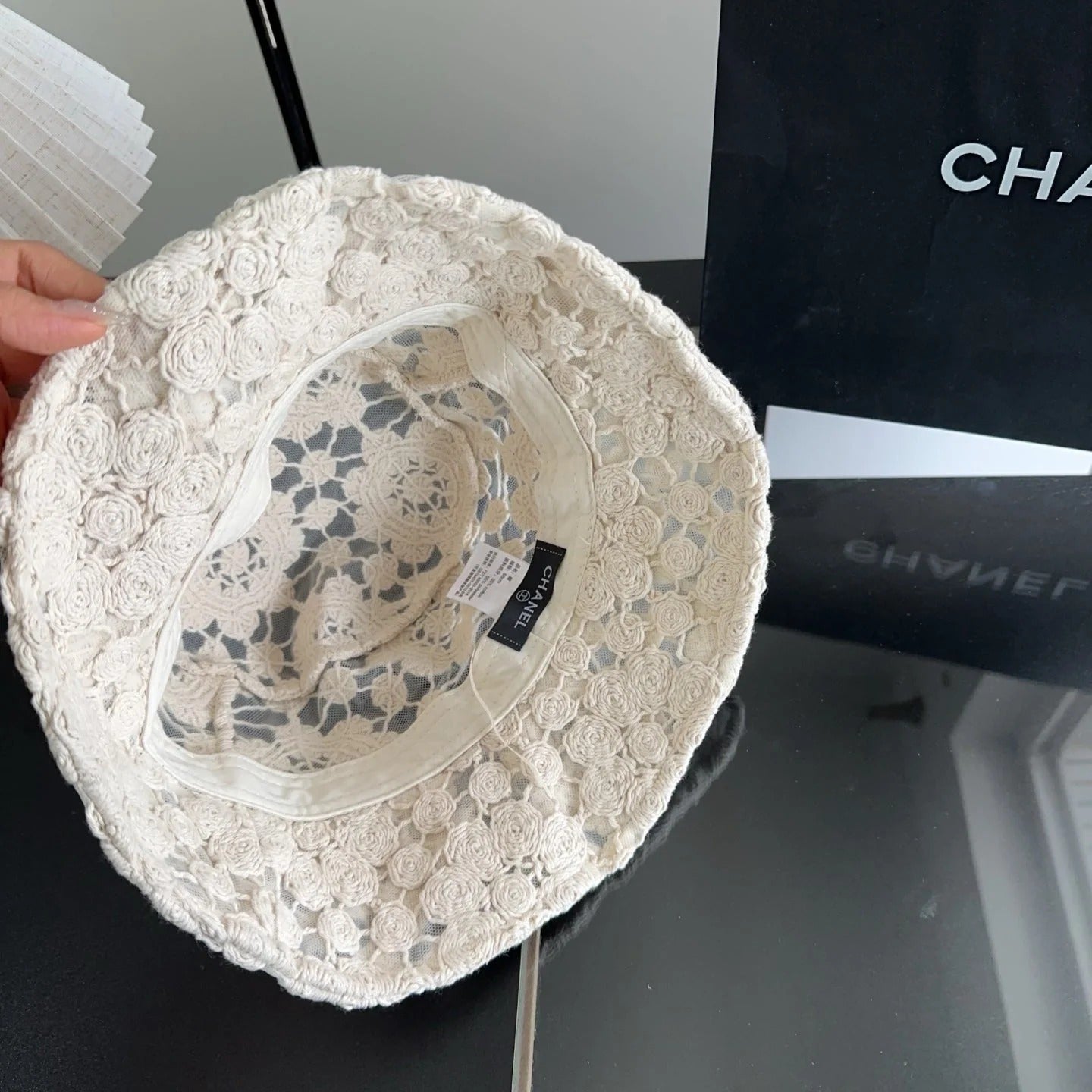 Chanel Flower Lace Bucket Hat Cotton 236967