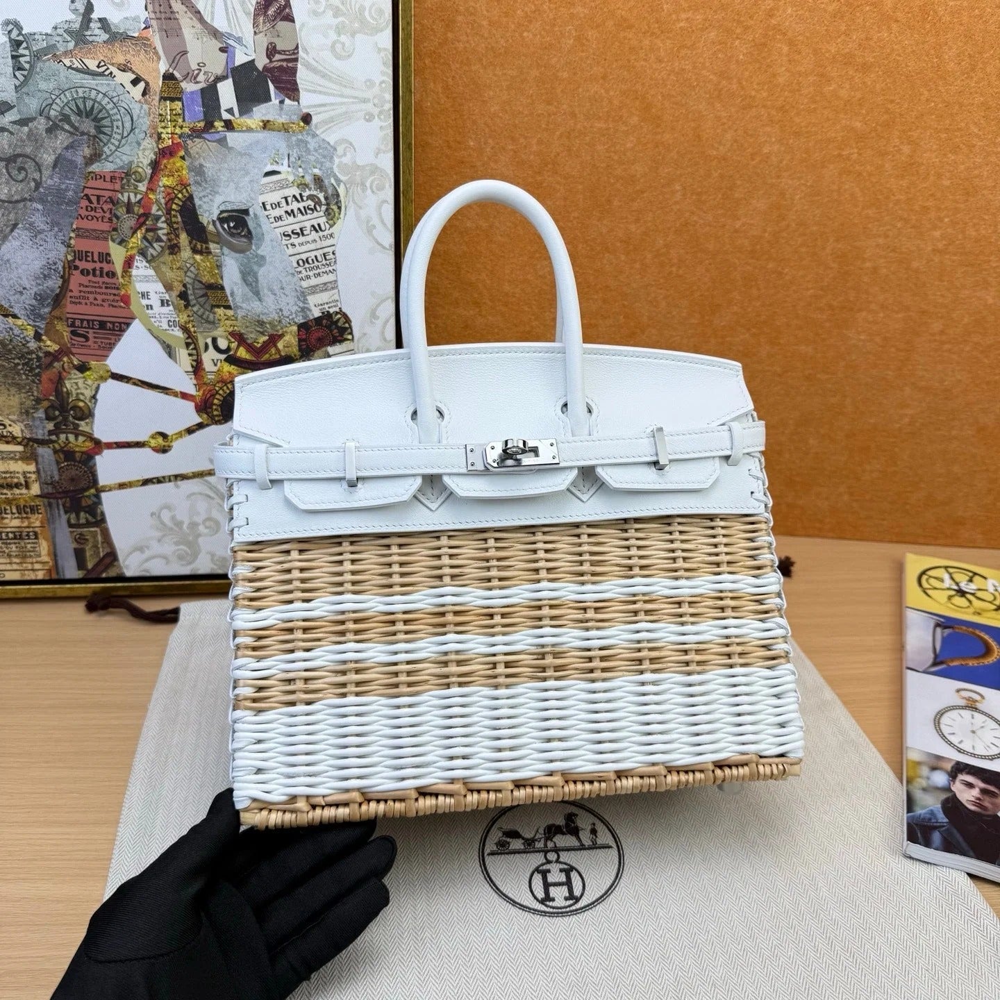 HM 2026 Birkin Picnic Bag 25cm Wicker And Swift Leather