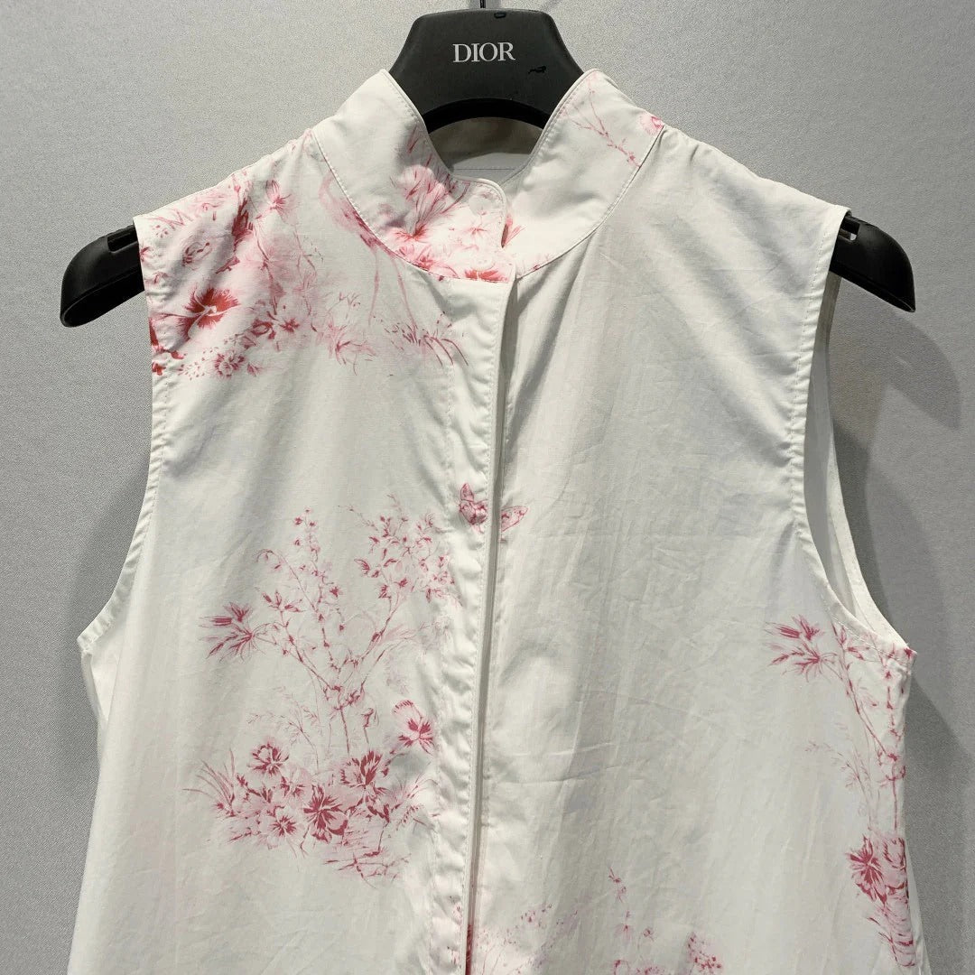 Dior 2026 Painting Floral Sleeveless Dress White Pink Cotton 627252