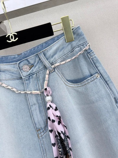 Chanel 2026 Straight-leg Jeans With Double C Rhinestone Blue Cotton 358054
