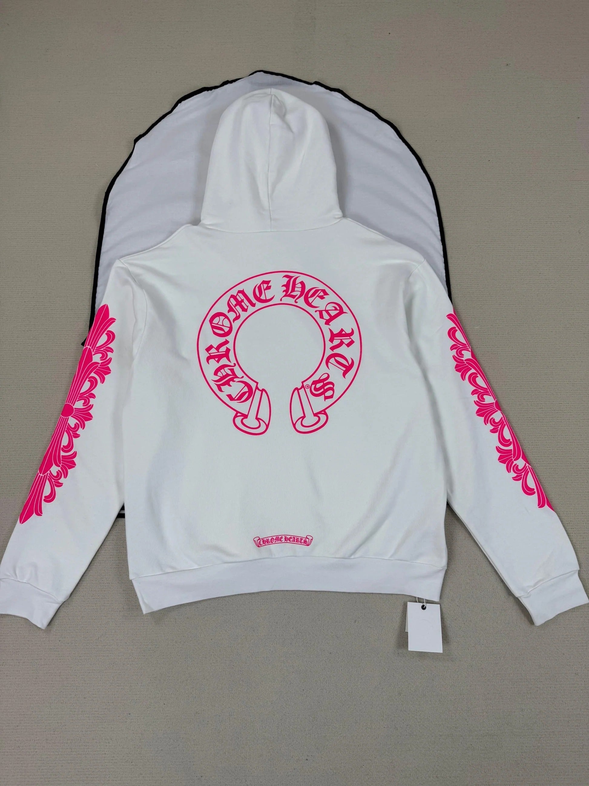 Chrome Hearts 2026 Horseshoe-Logo Graphic Hoodie White Pink Fabric
