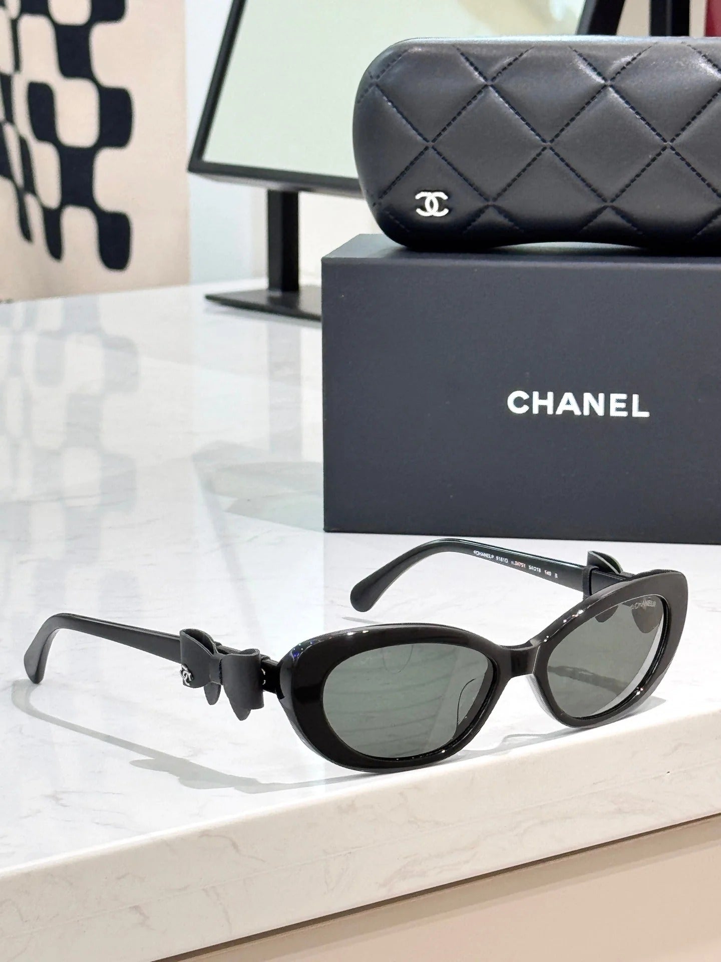 Chanel 2026 Cat Eye Sunglasses Black Acetate Calfskin CH9181