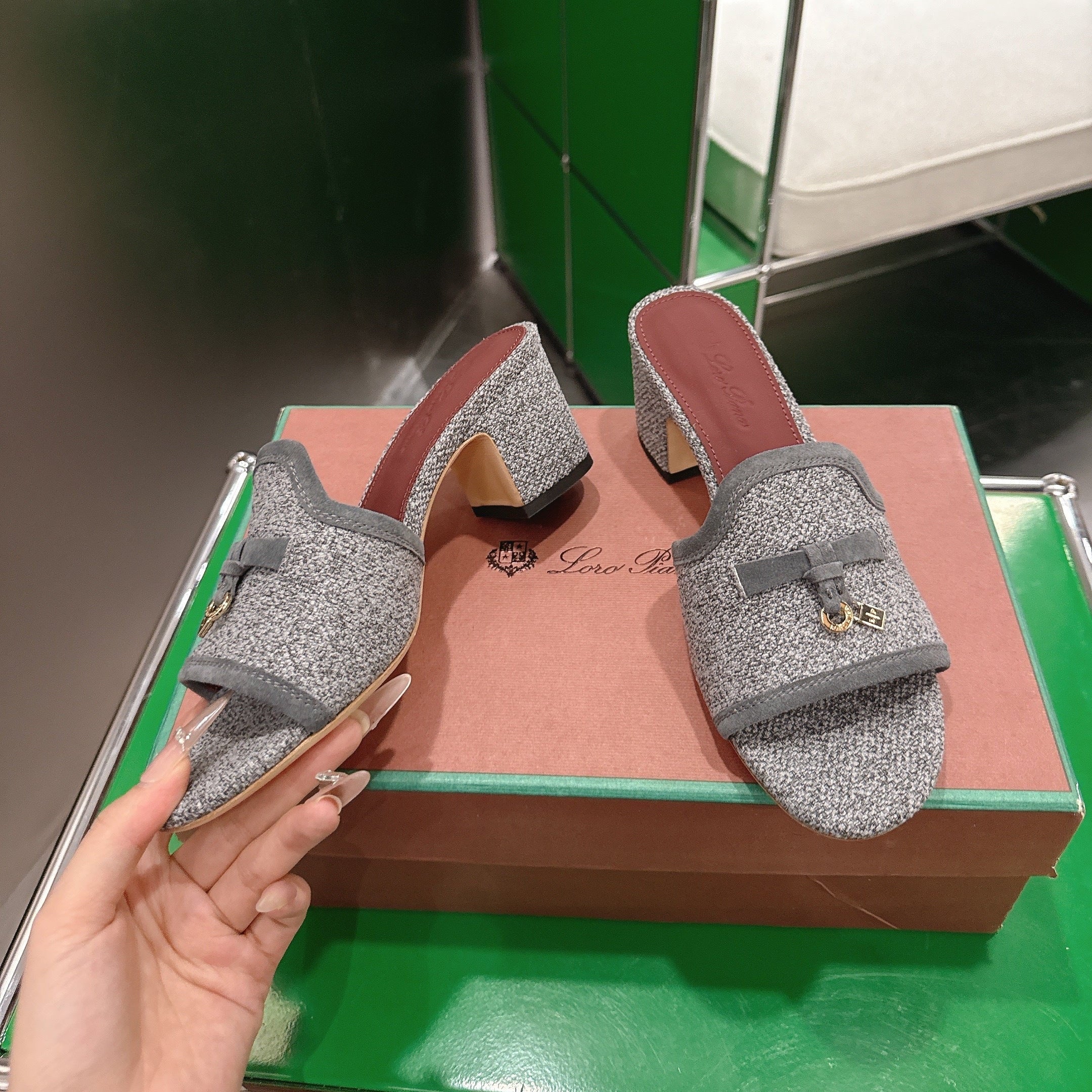 LP Summer Charm Mule 5.5cm Grey Tweed Leather 632139