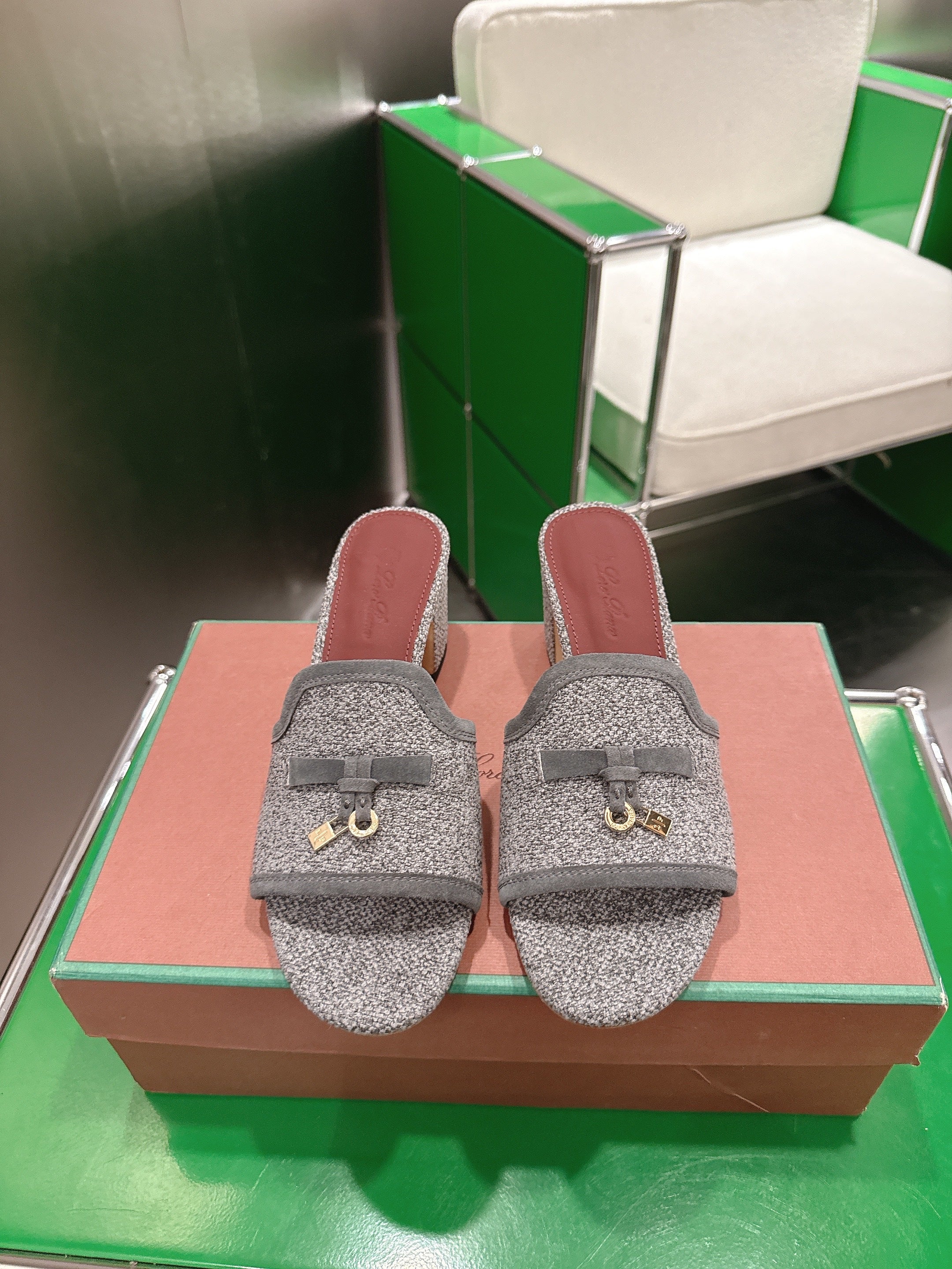 LP Summer Charm Mule 5.5cm Grey Tweed Leather 632139