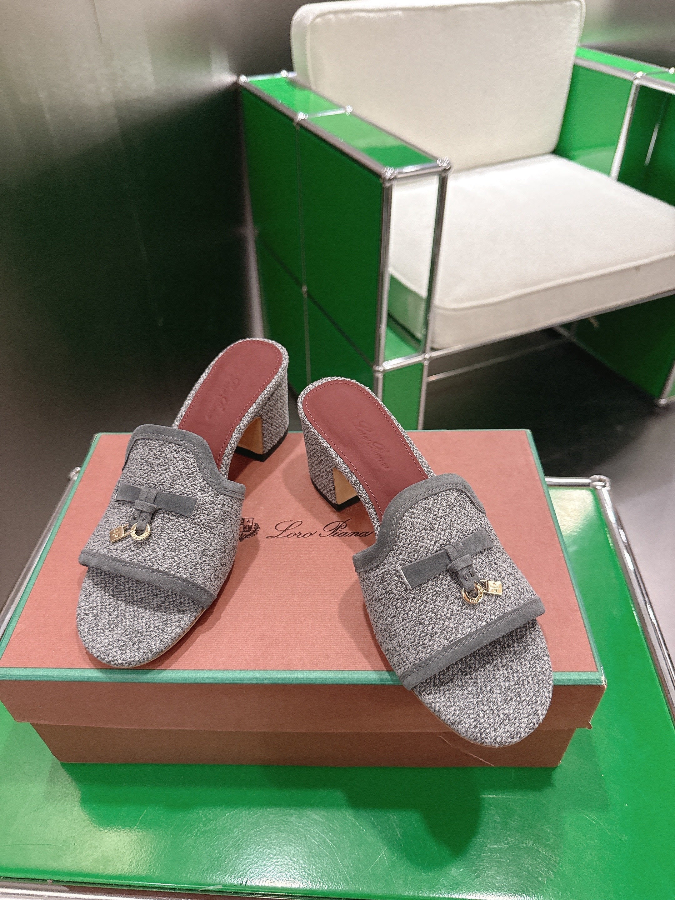 LP Summer Charm Mule 5.5cm Grey Tweed Leather 632139