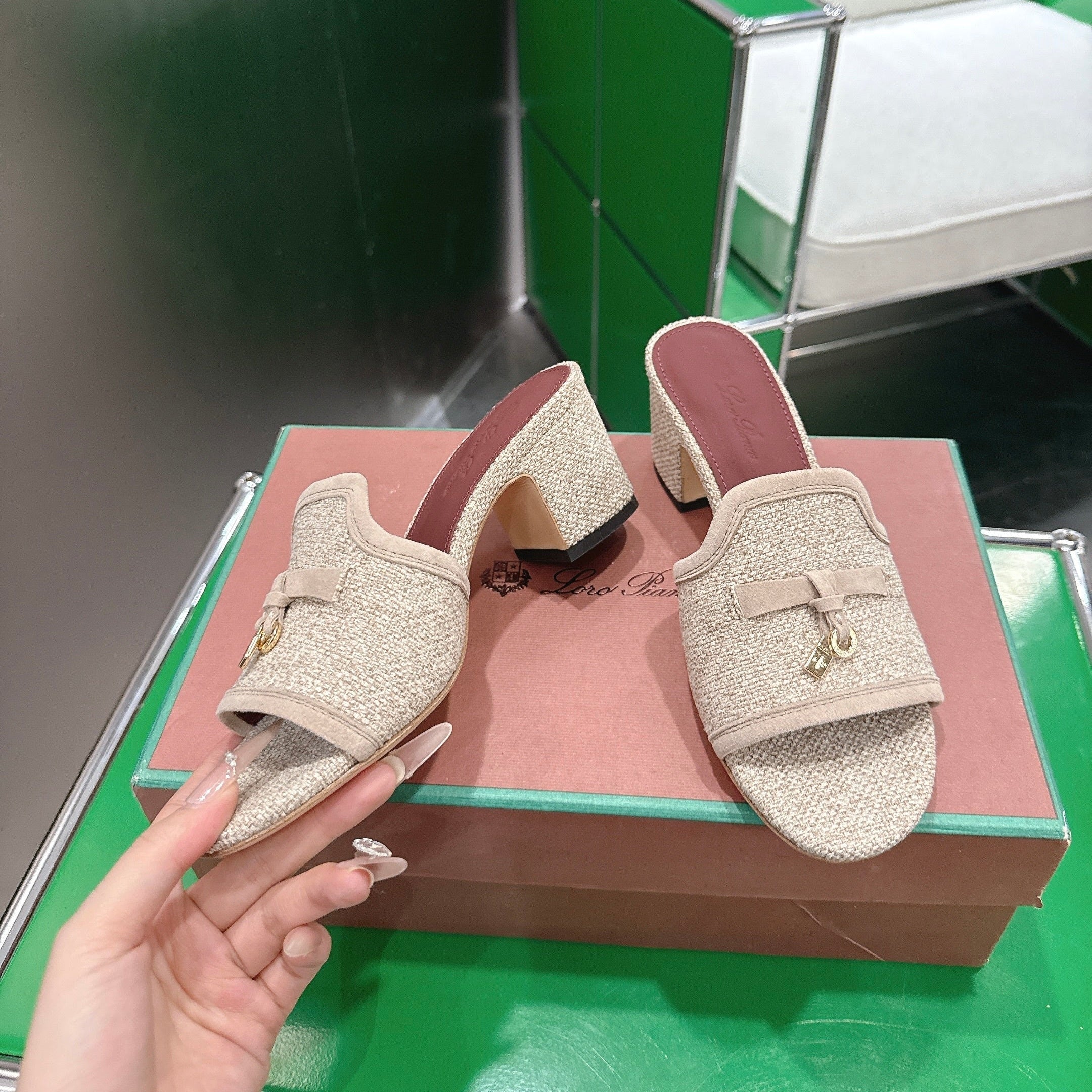 LP Summer Charm Mule 5.5cm Beige Tweed Leather 632141