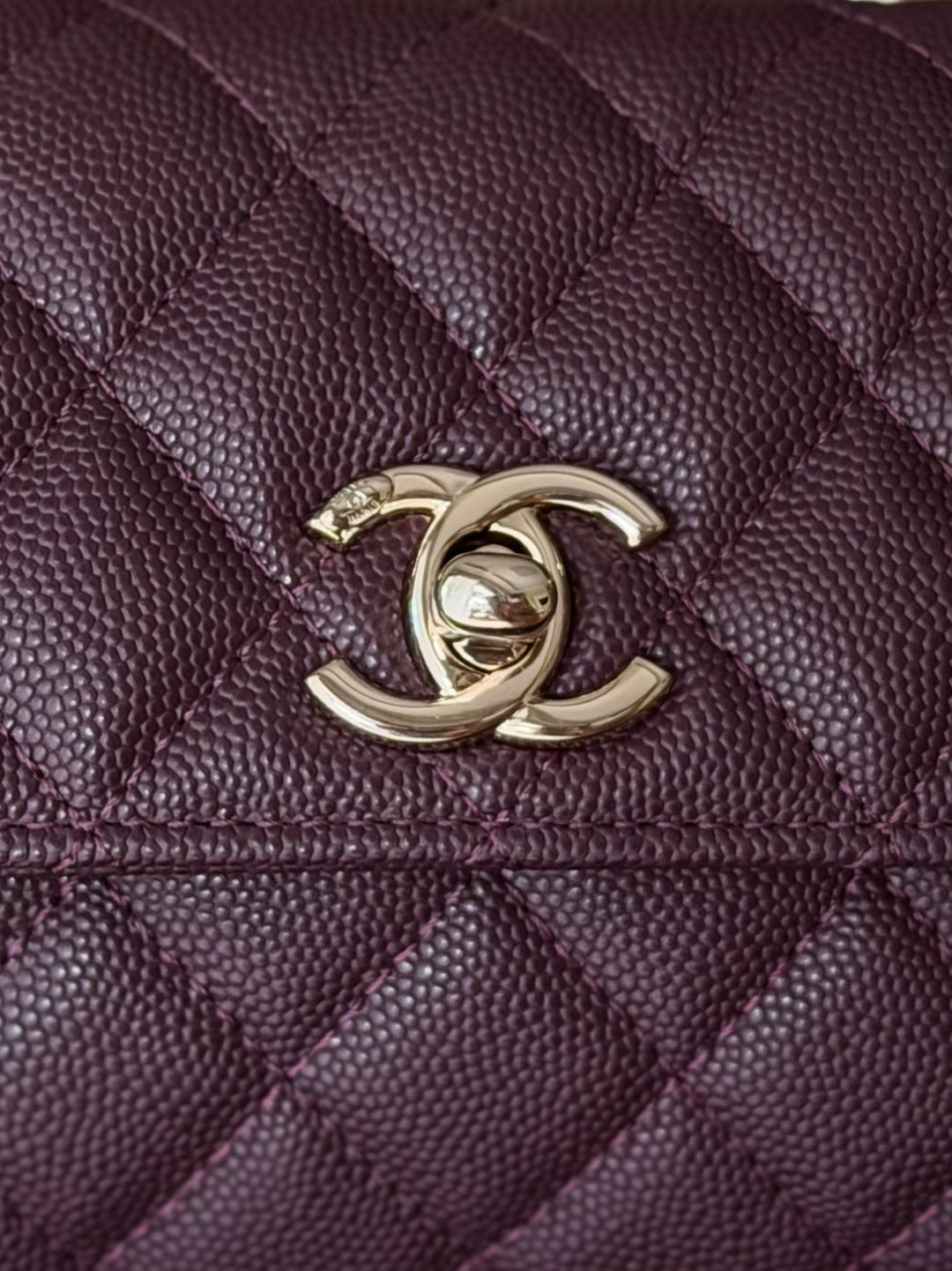 CC 26s Mini Flap Bag 14.5cm with Top Handle Deep Burgundy Caviar Leather