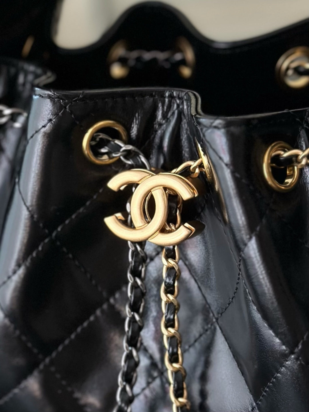 CC 26c Hobo Bag 22cm Black Lambskin GHW+SHW